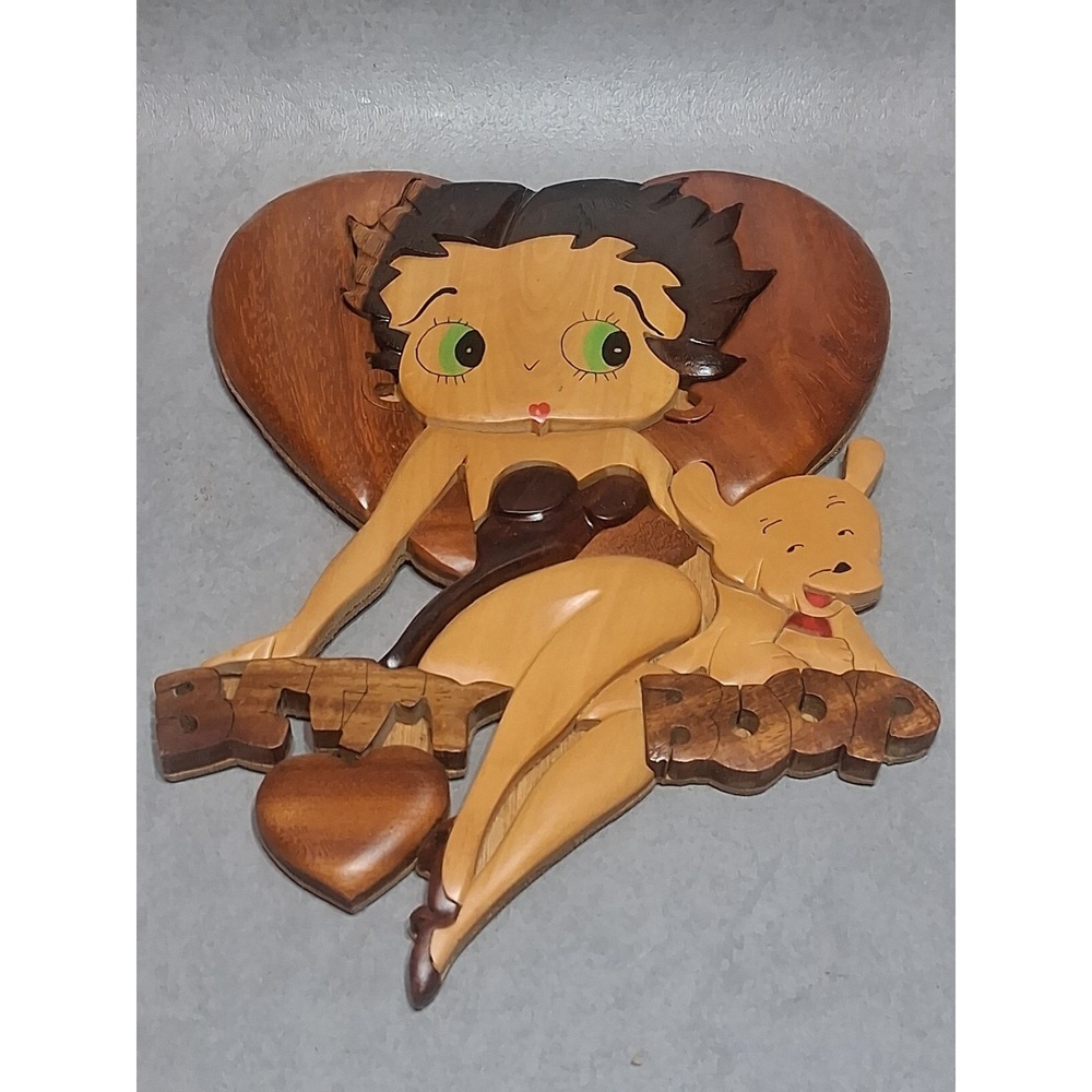 Betty Boop Intarsia Handcrafted Wooden Wall Art Vintage Cartoon Character Decor